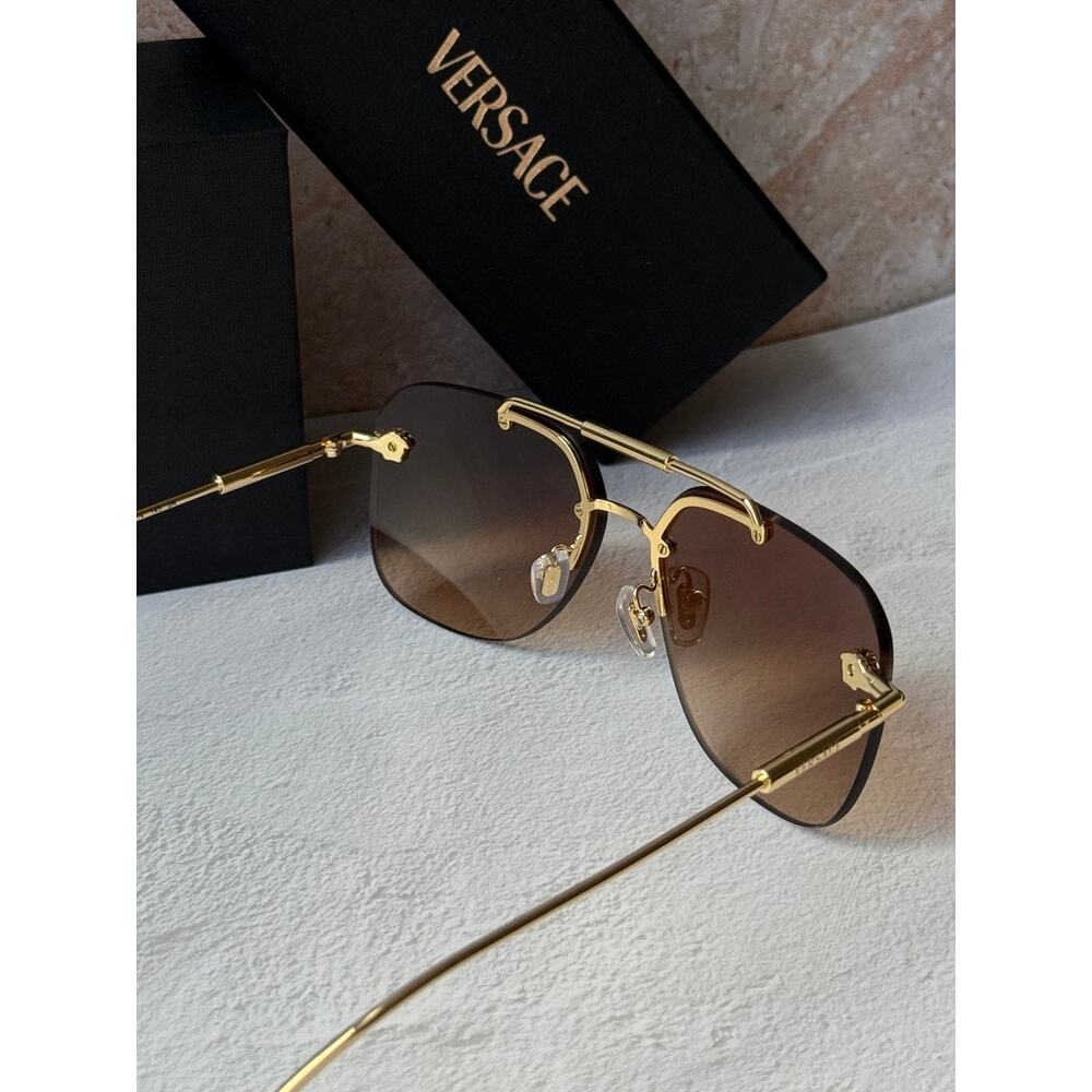NEW Versace VE2296 Aviator Sunglasses in Gold Brown - Picture 6 of 7